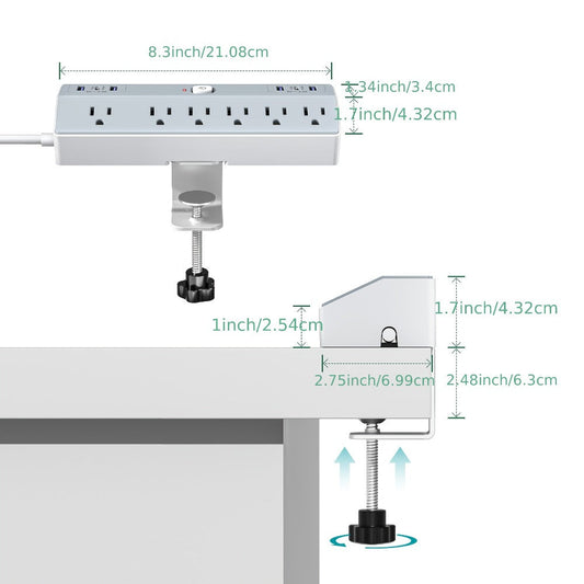 Desk Clamp Power Strip with 6 AC Outlets, 4 USB-A and 2 USB-C PD 20W Ports