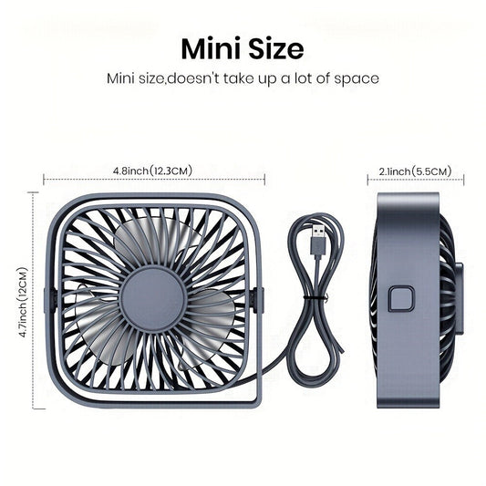 USB Desk Fan with 3 Speeds and 360° Adjustable Head, Gray, Blue, Pink or White