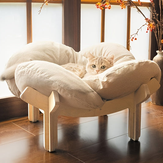 Heart-Shaped Cat Sofa with Solid Wood Frame and Removable Cushion