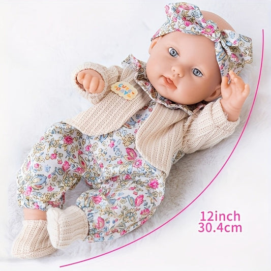 12-Inch Baby Doll with Floral Dress, Rabbit Plush Toy & Dress-Up Accessories