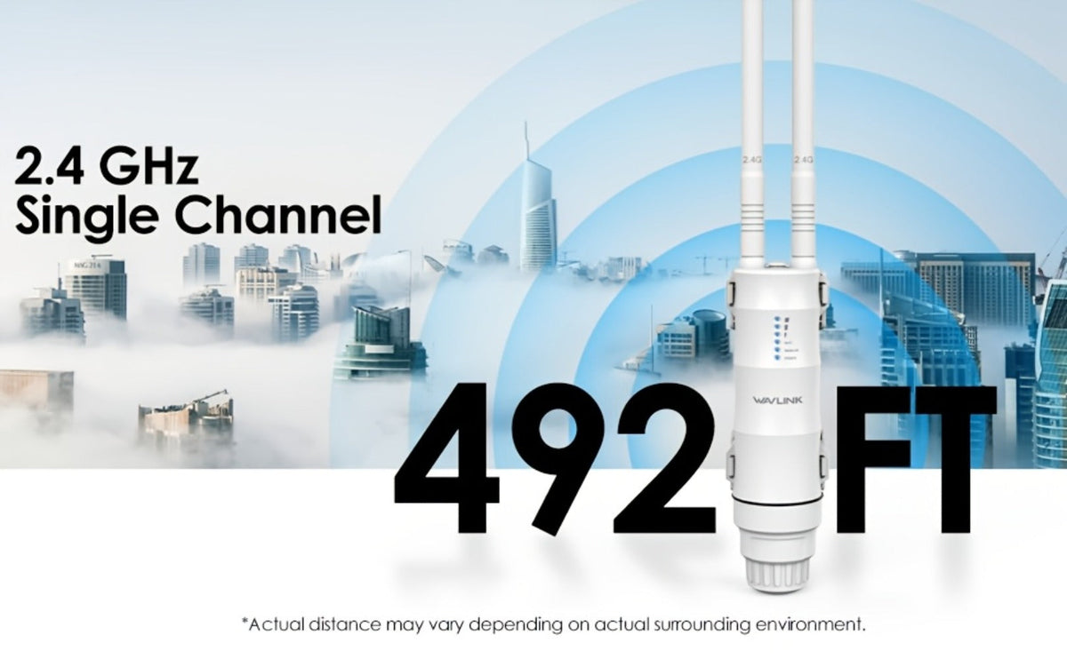 WAVLINK N300 Outdoor PoE WiFi Access Point 300Mbps - 2x7dBi Antennas 150m Range, AP Router Repeater 4-in-1 Modes, WAN/LAN Port, 32 Devices, for Factory Campus Hotel Community Street