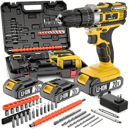 Cordless Drill Set, 20V with 3/8-Inch Keyless Chuck, 45Nm Max Torque and Kit Options