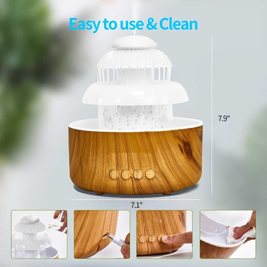 Cool Mist Humidifier with Rain Sound, 8-Color Night Light and Essential Oil Diffuser, White