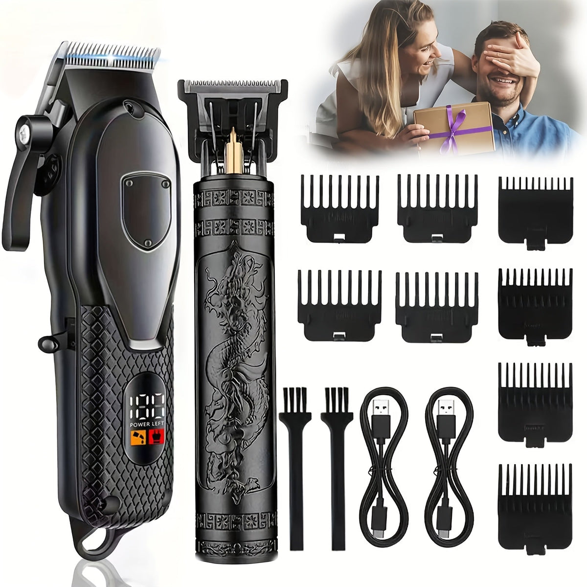 Multi-Piece Hair Clipper Kit for Men – USB Rechargeable Cordless Electric Trimmer Set, 2-Piece & 4-Piece Home Travel Barber Tool, Black Blue Gold Grooming Gift