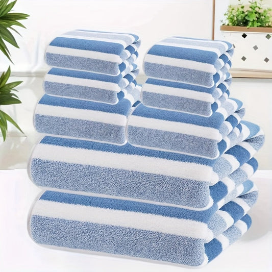 Towel Set, 8-Piece Two-Color Striped with Bath, Face and Hand Towels