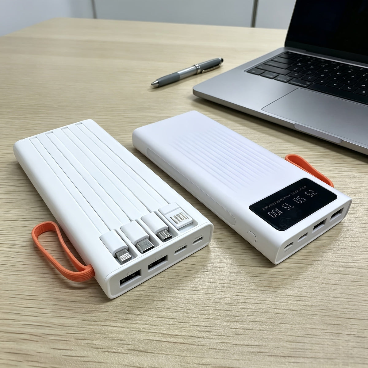 30000mAh Large Capacity Power Bank 15W Fast Charging with 4 Built-In Cables & 4-Mode Camping Light, Business Minimalist Portable Charger 10000mAh 20000mAh Compatible with iPhone Android – Black Purple White