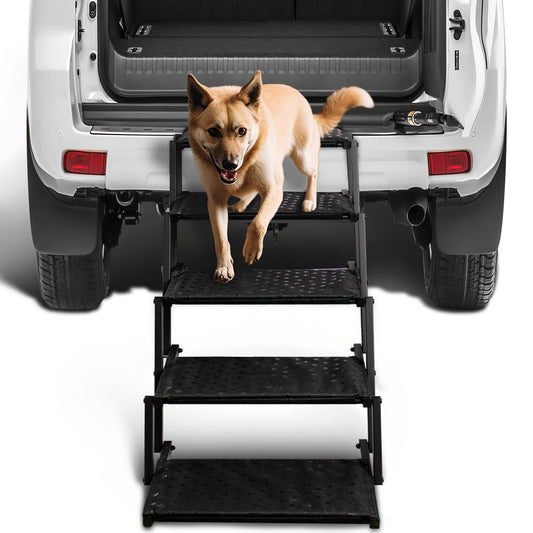 Dog Car Stairs with Folding Frame and Non-Slip Surface, Black or Silver, 5 or 6 Steps