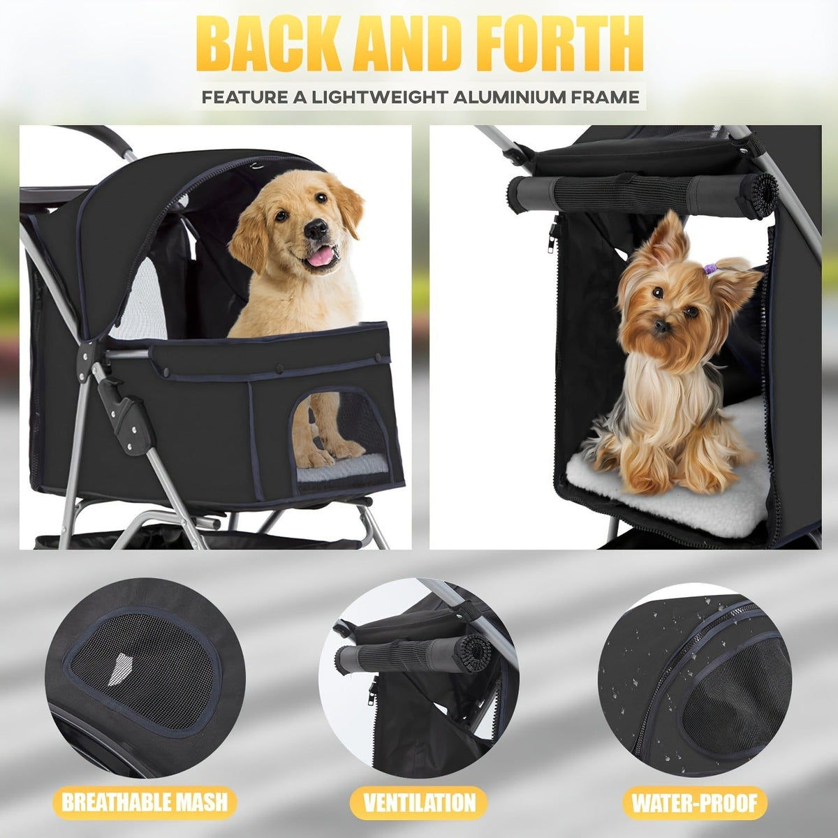 4-Wheel Pet Stroller with Cup Holder & Storage Basket | Portable Breathable Cat Dog Stroller, Smooth-Rolling Outdoor Pram for Small Medium Pets, Foldable Travel Jogger with Canopy, 5 Colors