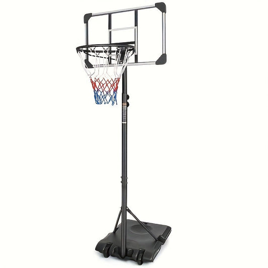 Portable Basketball Hoop, 5.6–7 ft Adjustable Height, 28-Inch Backboard and Wheels