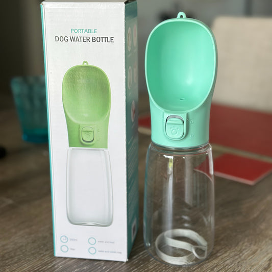 Portable Dog Water Bottle, Water-Only or Water and Food Storage Options