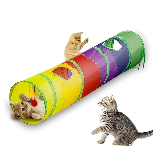 Collapsible Cat Tunnel Toy in Rainbow Colors, Single Tunnel or 2-Pack