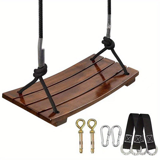 Solid Wood Outdoor Swing Seat with Adjustable Rope, Single-Seat Design, 440 lb Capacity
