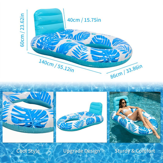 Maple Leaf Pool Float with Mesh Center, Inflatable Water Hammock in Blue
