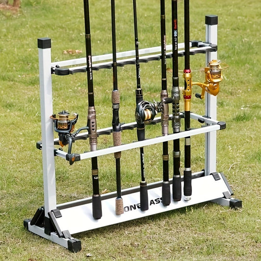 Aluminum Fishing Rod Rack for Up to 24 Rods, Freestanding with Cushioned Holders