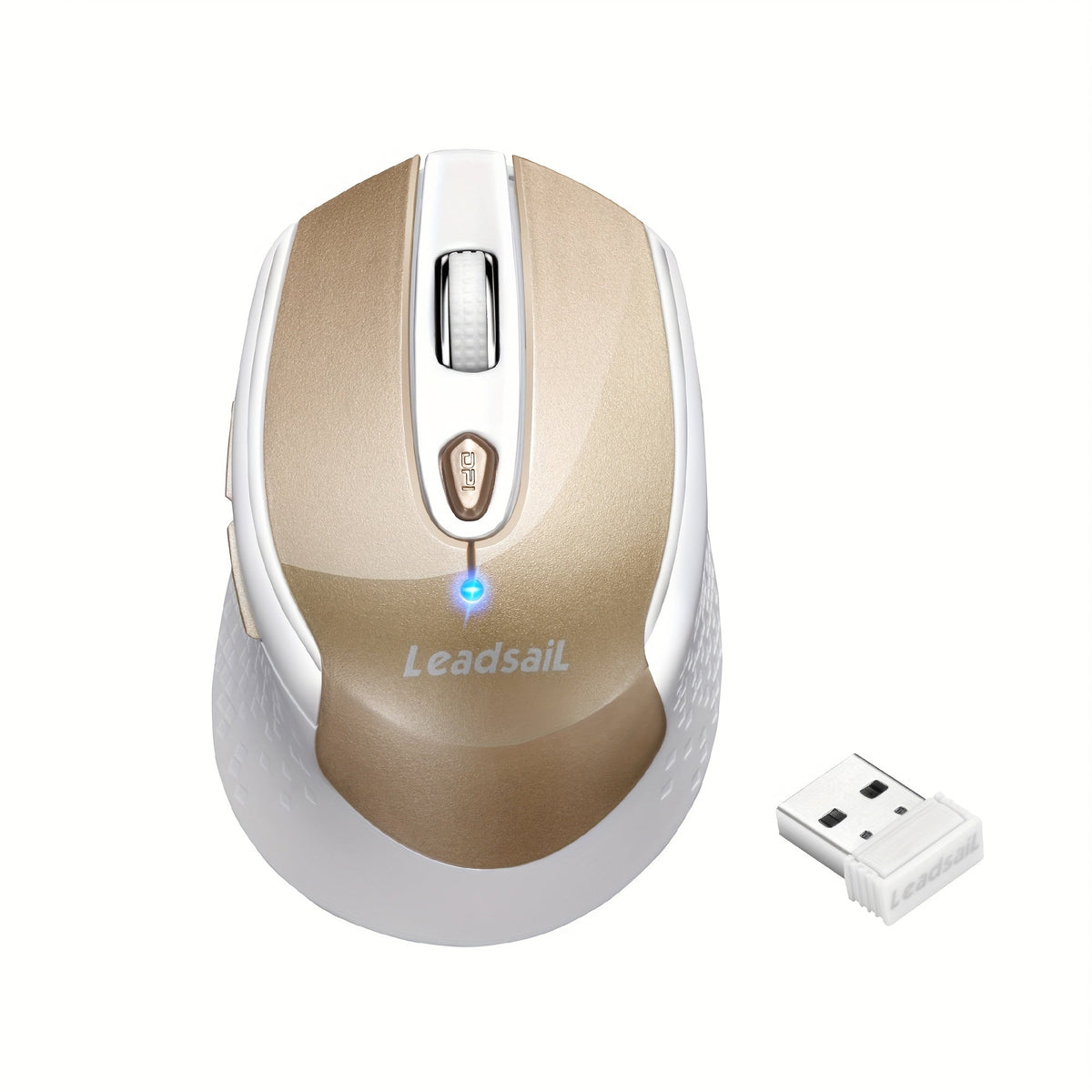 Wireless Ergonomic Mouse 2.4G USB – 6 Buttons, 3-Gear DPI 1200/1400/1600, Left-Side Shortcut Keys, Plug & Play for PC, Mac, Laptop, Office & Home | Dark Blue, Light Blue, Gold