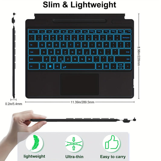 Surface Pro Keyboard with 7-Color Backlit Touchpad Ultra-Slim Bluetooth Wireless 15M Rechargeable 750mAh Type Cover for Microsoft Surface Pro 11 10 9 8 X 13 Inch & Surface Pro 7 Plus 7 6 5 4 3 12.3 Inch