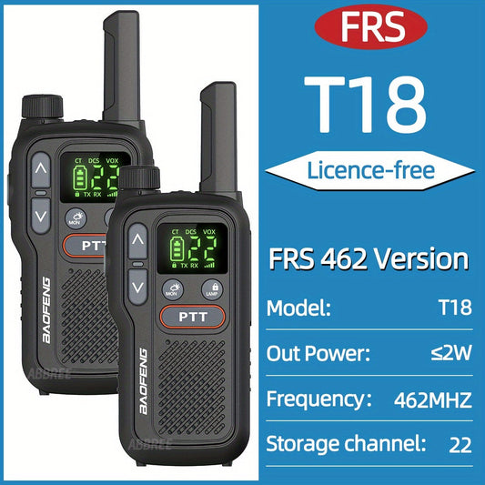 FRS Walkie Talkies, BAOFENG BF-T18 2-Pack with NOAA Alerts, VOX and USB-C Charging