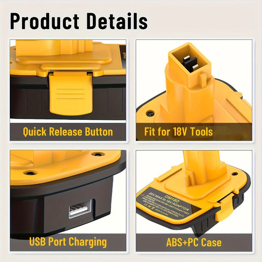 DM18D Battery Adapter with USB Port for DeWalt 18V Tools, 3-Pack