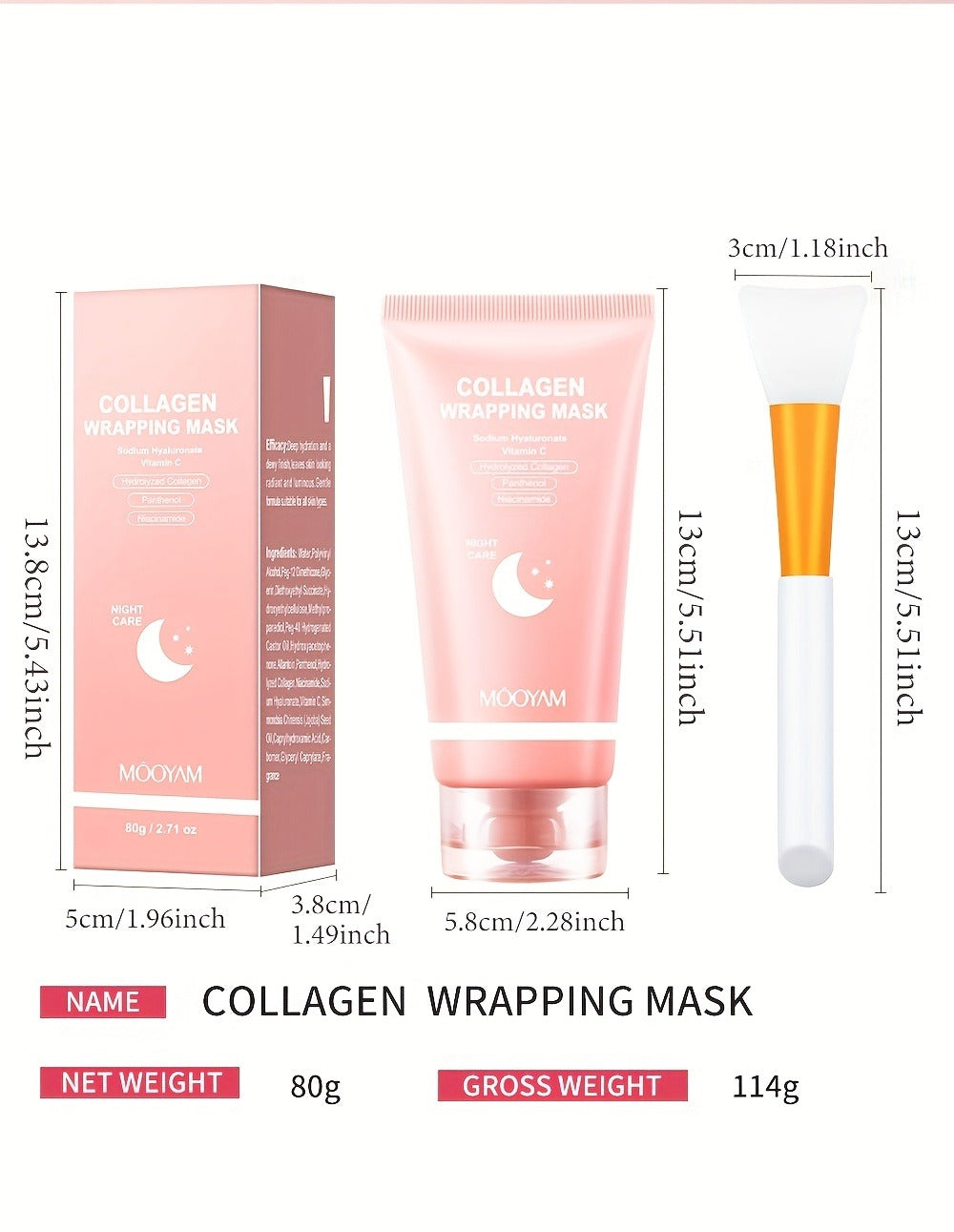 Collagen Night Mask Korean Skincare – Gel Face Mask with Applicator Brush, Hydrolyzed Collagen, Niacinamide, Vitamin C & Hyaluronate for Hydration & Plumping, Paraben-Free, 80g (MOOYAM)