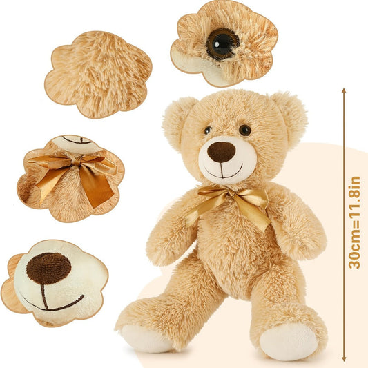 Mini Khaki Teddy Bears, Set of 6 for Party Favors and Gift Bags
