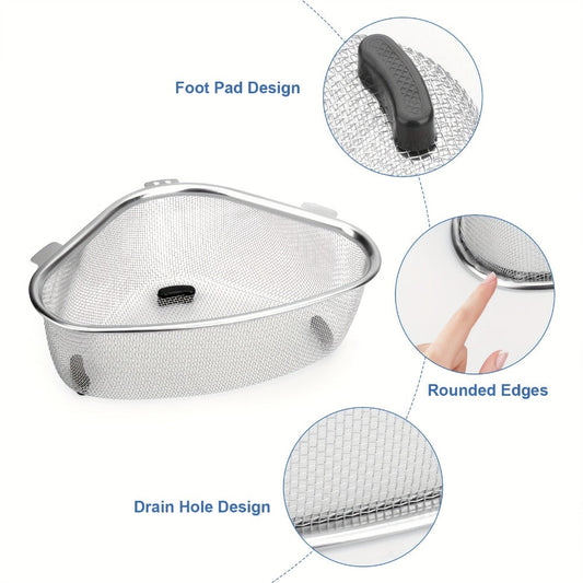 Sink Strainer Basket in 304 Stainless Steel, Triangular Stand-or-Hang Design