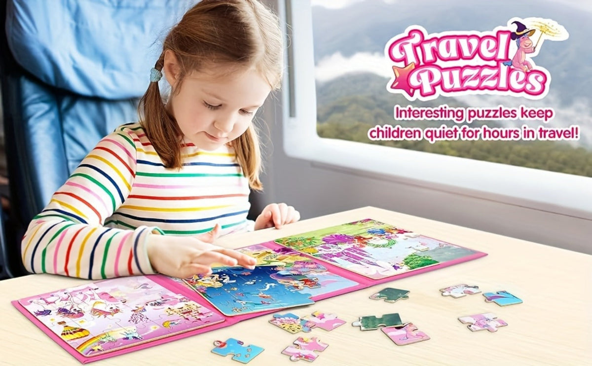 3-in-1 Magnetic Puzzle Book, Unicorn, Mermaid & Princess Themes