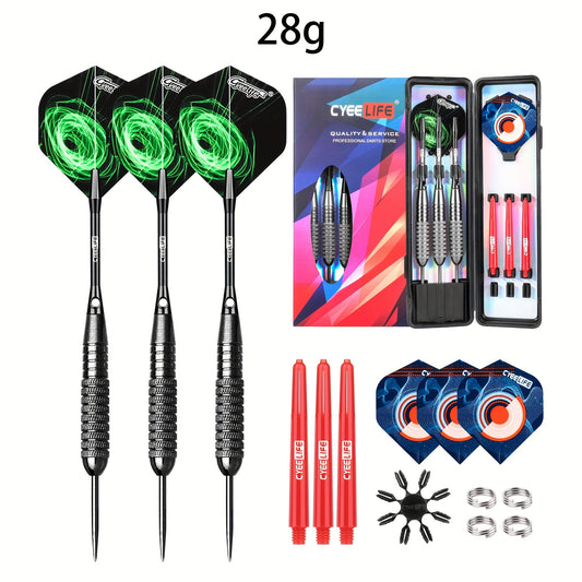 Steel Tip Darts Set with Carrying Case, Aluminum and PVC Shafts and Extra Flights