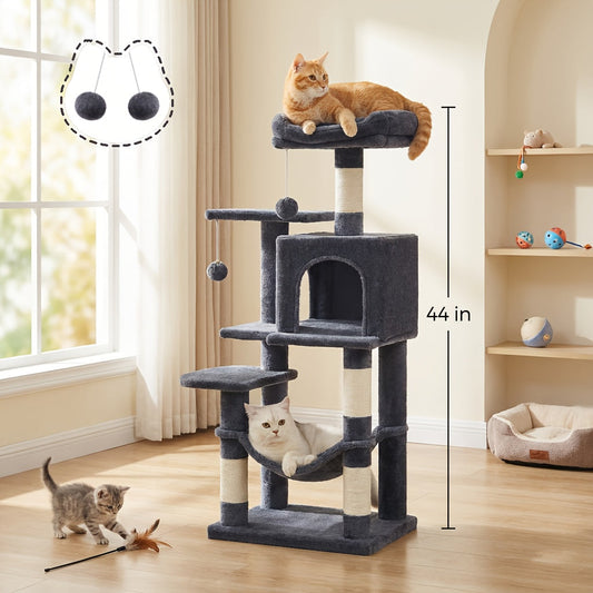 Multi-Level Cat Tree with Cave, Hammock and Sisal Scratching Posts, 44 or 66 Inches