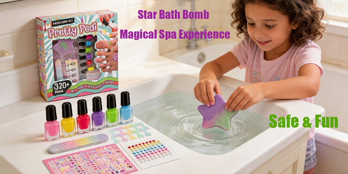 Pedicure Pretend Play Spa Set with 320+ Pieces, Nail Stickers & Polish