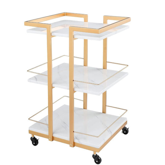3-Shelf Rolling Salon Cart with Lockable Wheels, Metal Frame Utility Trolley for Spa, Esthetician & Nail Tech