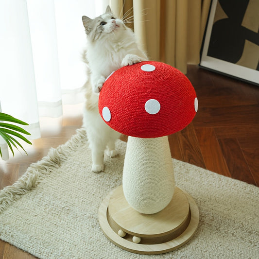 Cat Scratching Post, Mushroom Sisal Scratcher with Spinning Ball Track