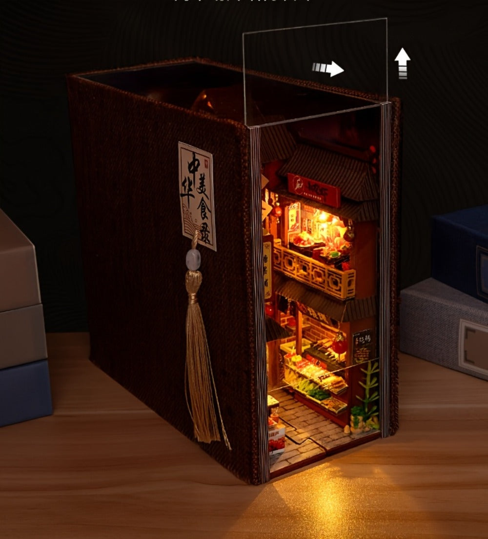 Chinese Food Street Book Nook Kit with 3D Wooden Puzzle Scene