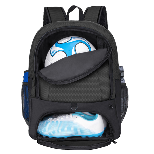 Soccer Ball Backpack with Vented Cleat Compartment and Laptop Sleeve, Black