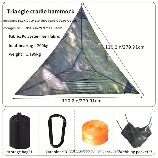 Triangle Mesh Hammock for Backyard Lounging and Camping, Suspended Design