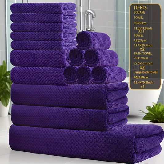Coral Fleece Bath Towel Set, 16-Piece 300 GSM with Washcloths and Square Towels