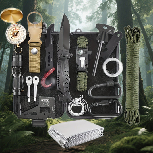 Wilderness Survival Kit with Paracord Bracelet, Whistle, Flashlight & Wire Saw