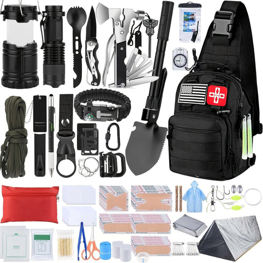 Survival Gear Kit, 272 Pieces with Crossbody or MOLLE Bag Options