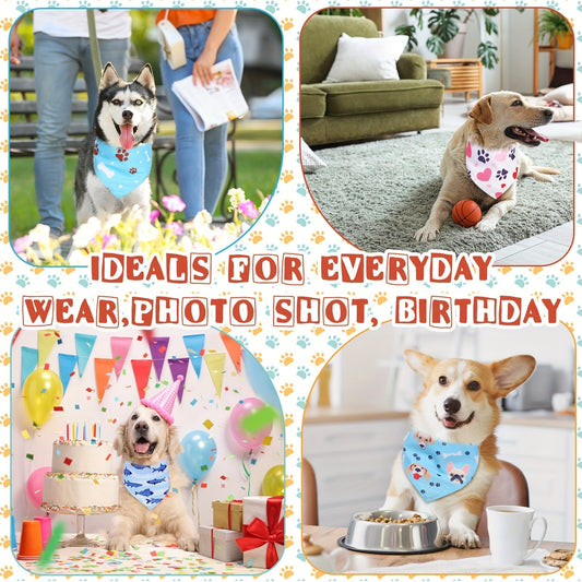 Dog Bandanas, 72-Pack Assorted Triangle Scarves with Adjustable Tie