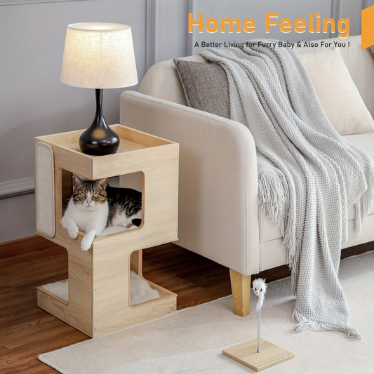 Cat Tree, 23.6-Inch Wood Tower with Scratching Pad and Removable Mats