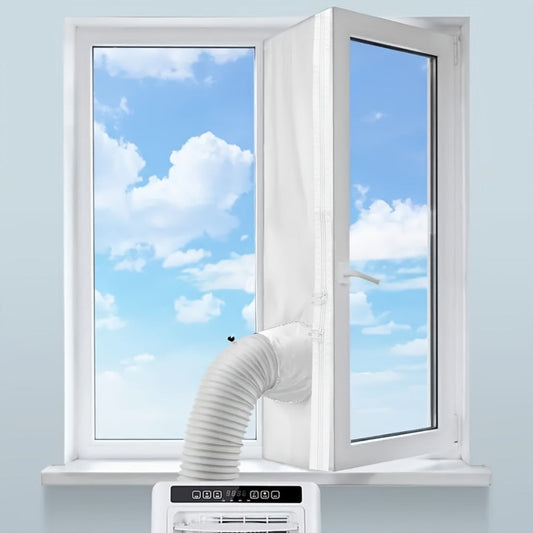 Portable AC Window Seal with Zipper and Adhesive Fasteners, White, Four Length Options