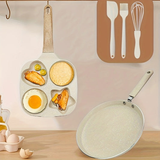 Non-Stick Cookware Set in Beige, 5-Piece Egg Pan and Pancake Skillet with Utensils