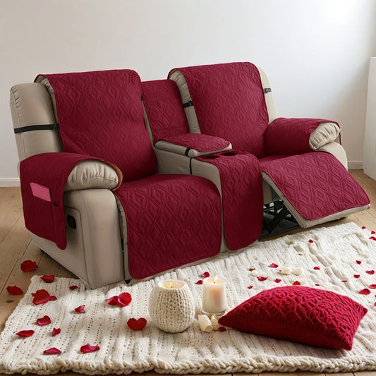 Recliner Loveseat Cover, 4-Piece Polyester Knit Set with Center Console Cover and Straps