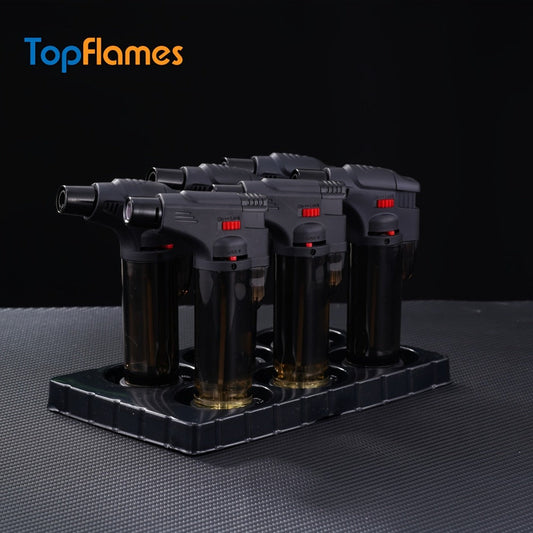 Butane Torch Lighter 6-Pack with Adjustable Jet Flame, Black Gift Box Set