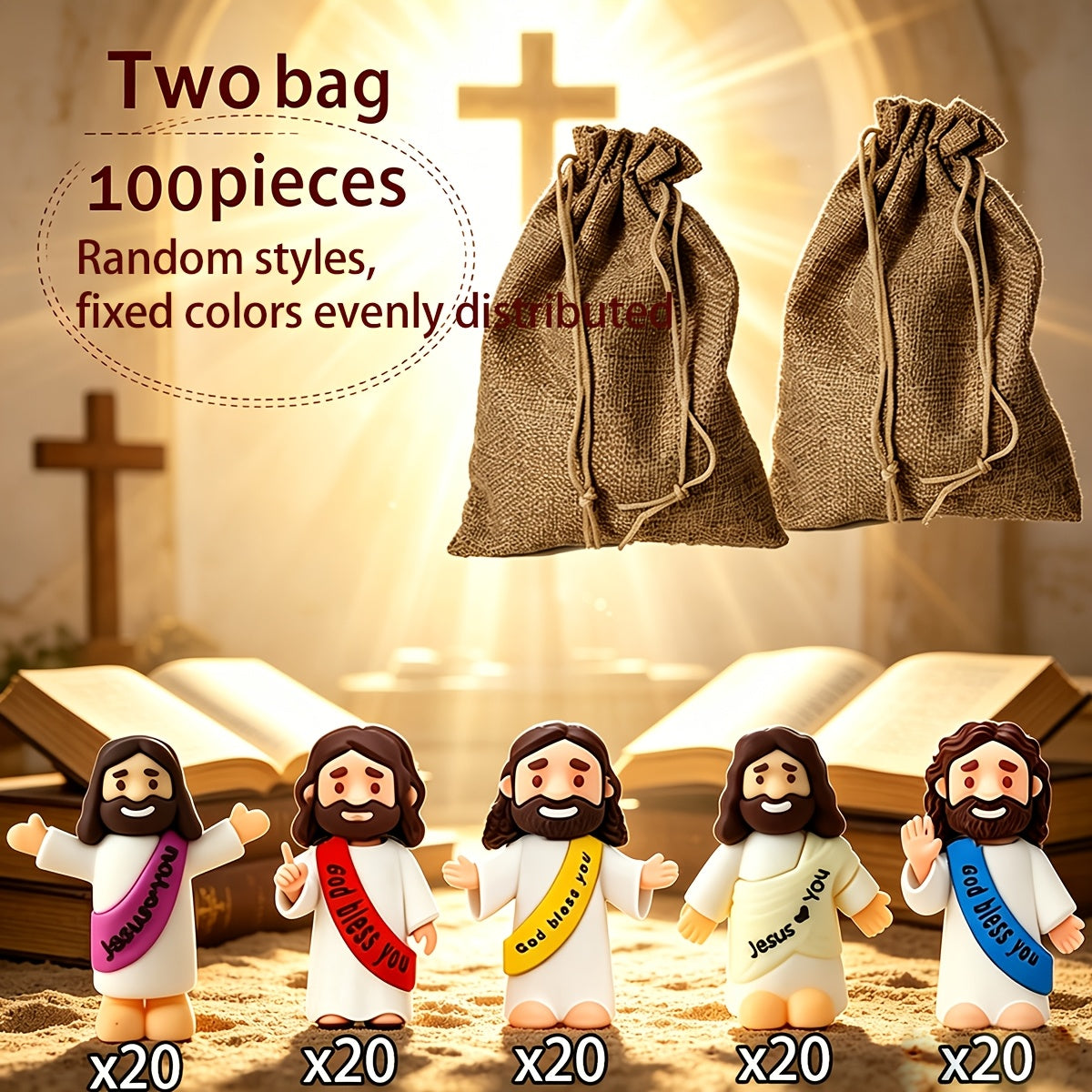 Mini Jesus Figurines for Halloween Trunk-or-Treat 50/100/150pcs – Colorful Bulk Religious Statues 5 Colors, Baptism Favors Sunday School Gifts Christian Party Favor Home Decor Vase Filler