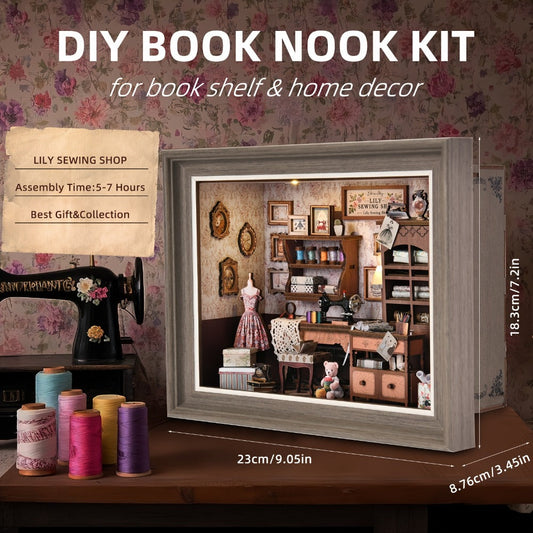 Book Nook Kit, Seam House Wooden Miniature with 3 Style Options
