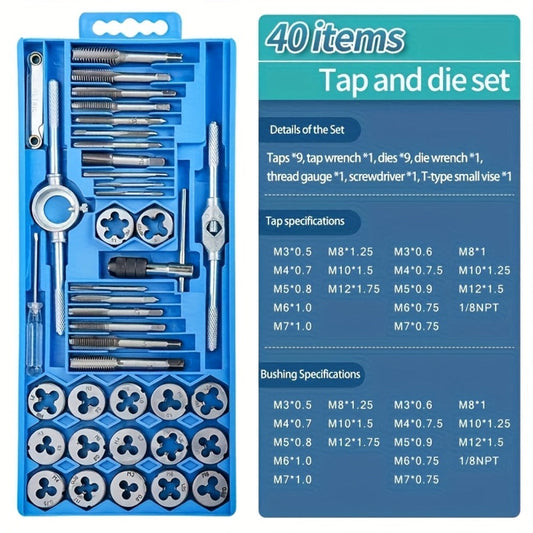 Metric Hand Tap Set for Threading, M3–M12 Range, 12- or 40-Piece Options