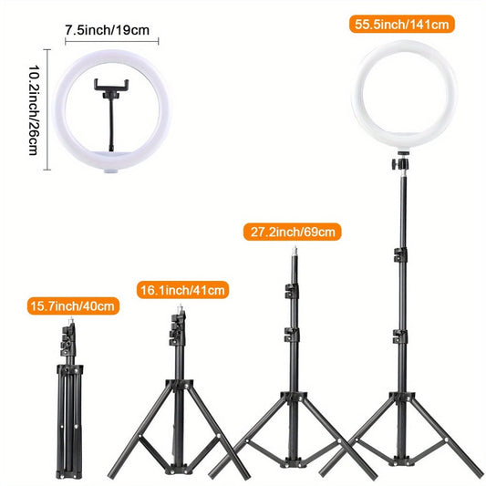 Selfie Ring Light with Retractable Tripod, USB Power and Cold Shoe Mount