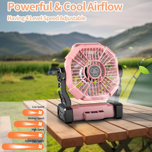 Camping Fan with LED Lantern, USB Charging, Timer and 360° Rotation