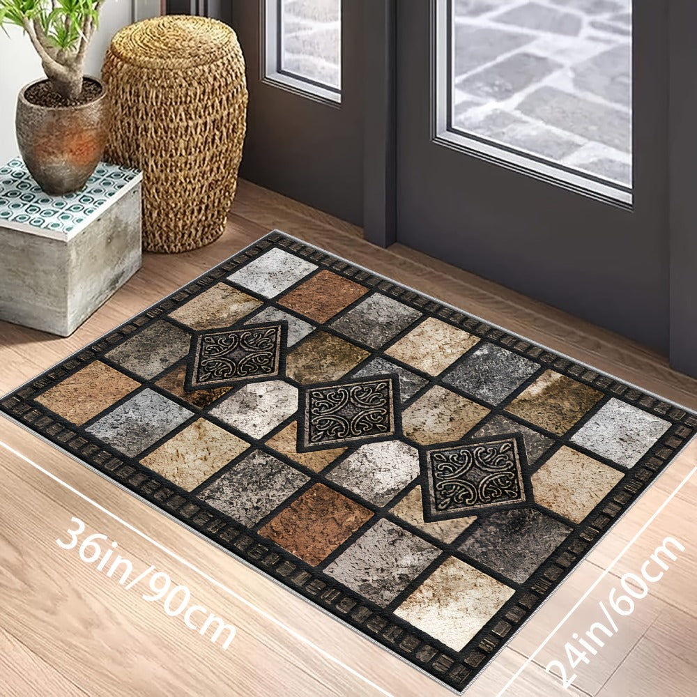 Marble Print Area Rug Luxury Soft – Non-Slip Indoor Outdoor Carpet for Living Room, Bedroom & Entryway, Warm Cozy Tile Pattern Floor Mat, 56x80 Inches