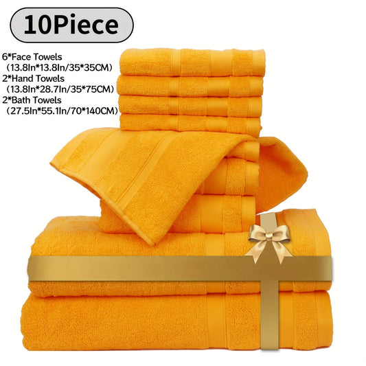 Cotton Bath Towel Set, 6- or 10-Piece Options in Four Colors for Everyday Use